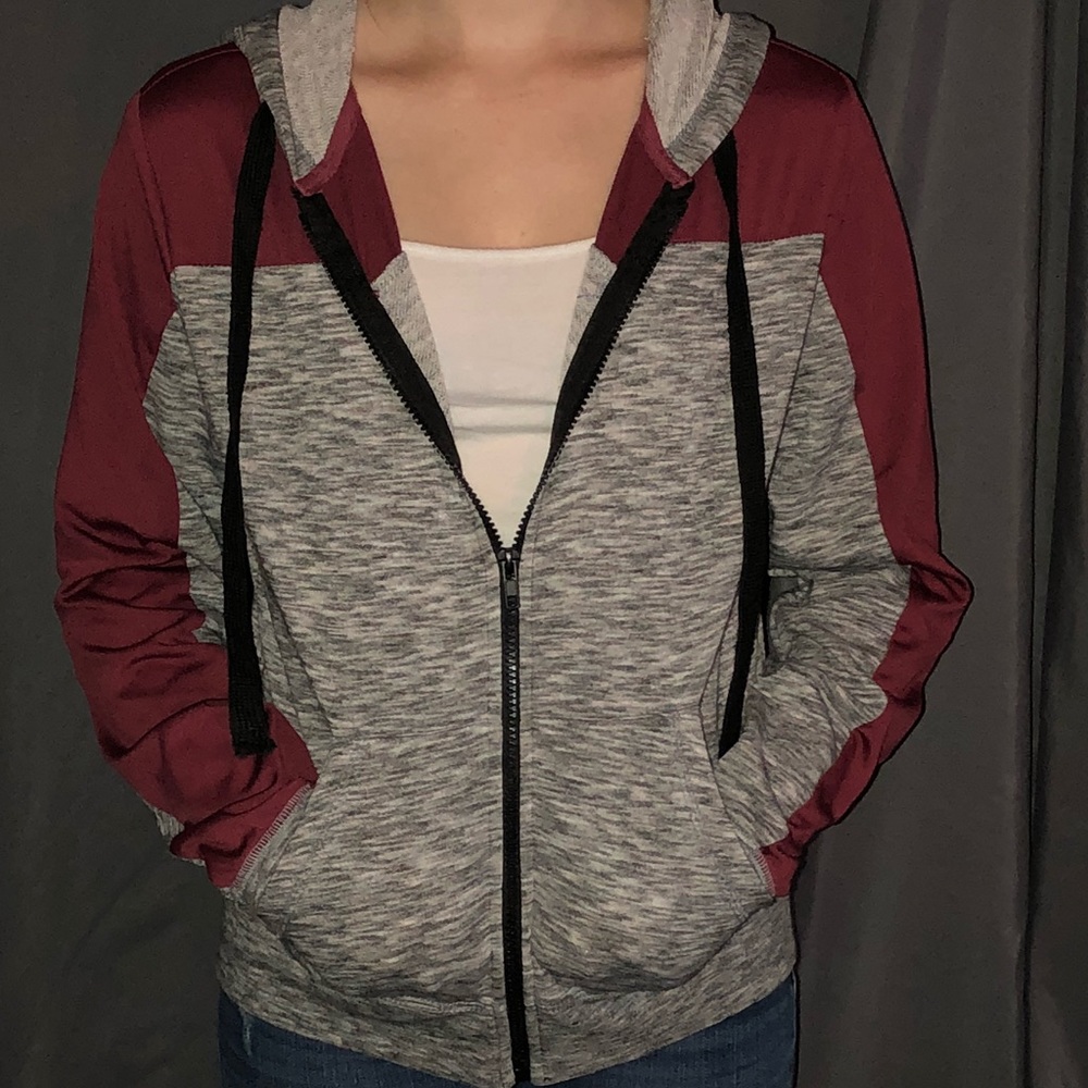 Maroon & Gray Zip-up Hoodie